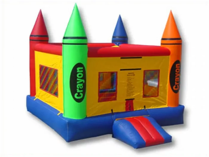 Colourful crayon-themed bouncy castle with mesh sides, perfect for kids' parties. Affordable, high-quality, and available to buy online in NZ.